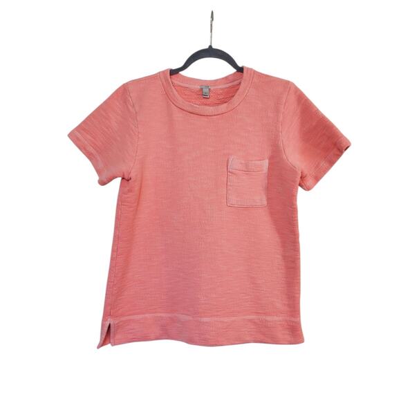 J. Crew Terry Cotton Knit Pink Orange Short Sleeve Sweatshirt, Women's Medium - Picture 1 of 11